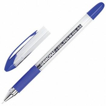 Ручка гелевая с грипом ОФИСМАГ 12 шт. M-555, СИНЯЯ, игольчатый наконечник 0,5 мм, линия 0,35 мм, 144214