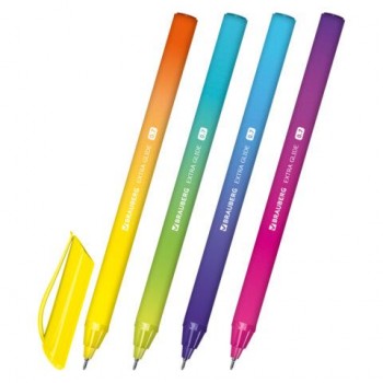 Ручка шариковая масляная BRAUBERG 24 шт. "Extra Glide DZ", СИНЯЯ, трехгранная, корпус ассорти, игольчатый наконечник 0,7 мм, линия 0,5 мм, 144263