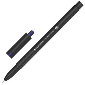 Ручка шариковая масляная BRAUBERG 12 шт. "BLACK PEN", СИНЯЯ, игольчатый узел 0,7 мм, линия письма 0,35 мм, 144325