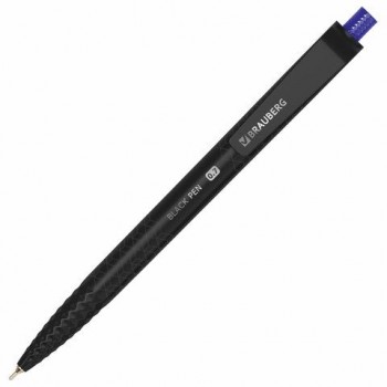 Ручка шариковая масляная автоматическая BRAUBERG 12 шт. "BLACK PEN RT", СИНЯЯ, игольчатый наконечник 0,7 мм, линия письма 0,35 мм, 144326