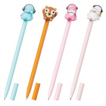 Ручка с топпером шариковая масляная FUNSTER "TOPPER MIX", СИНЯЯ, корпус ассорти, пишущий узел 0,7 мм, линия письма 0,35 мм, 144368