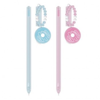 Ручка с подвеской шариковая FUNSTER 12 шт. "DONUT", СИНЯЯ, ассорти, пишущий узел 0,7 мм, линия письма 0,35 мм, 144373