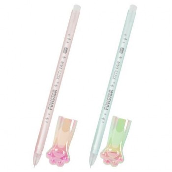 Ручка с акриловым топпером шариковая FUNSTER 12 шт. "KITTY PAW", СИНЯЯ, ассорти, пишущий узел 0,7 мм, линия письма 0,35 мм, 144374