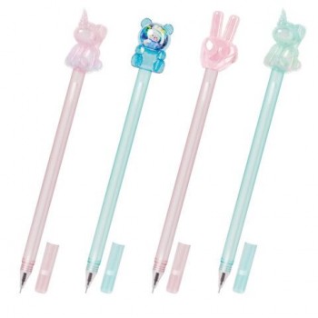 Ручка с акриловым топпером шариковая FUNSTER 12 шт. "ACRYL MIX", СИНЯЯ, ассорти, пишущий узел 0,7 мм, линия письма 0,35 мм, 144380