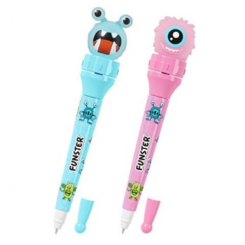 Ручка-спиннер с топпером шариковая FUNSTER 12 шт. "MONSTERS", СИНЯЯ, ассорти, пишущий узел 0,7 мм, линия письма 0,35 мм, 144381