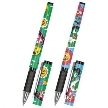 Ручка шариковая с грипом FUNSTER 24 шт. GRIP "ATTENTION!", СИНЯЯ, пишущий узел 0,7 мм, линия письма 0,3 мм, 144395