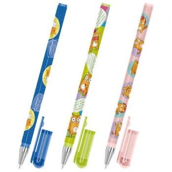 Ручка шариковая с принтом FUNSTER 36 шт. STICK "КОТ-ЭНТУЗИАСТ", СИНЯЯ, SOFT TOUCH покрытие, узел 0,7 мм, линия 0,35 мм, 144398