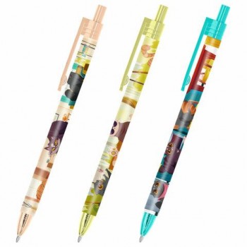 Ручка шариковая автоматическая с принтом FUNSTER 24 шт. "CUTE ANIMALS", корпус soft-touch, СИНЯЯ, пишущий узел 0,7 мм, линия письма 0,35 мм, 144402