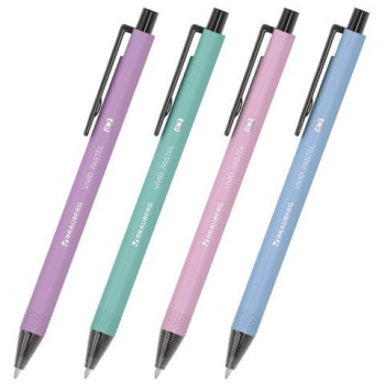 Ручка шариковая автоматическая BRAUBERG 24 шт. "VIVID PASTEL", корпус soft-touch, СИНЯЯ, пишущий узел 0,7 мм, линия письма 0,35 мм, 144404