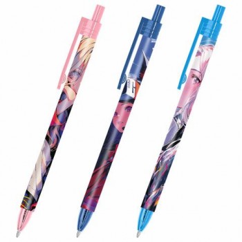 Ручка шариковая автоматическая с принтом FUNSTER 24 шт. "ANIME", корпус soft-touch, СИНЯЯ, пишущий узел 0,7 мм, линия письма 0,35 мм, 144406