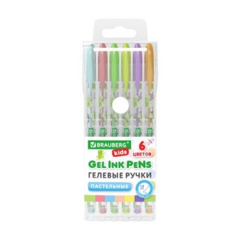 Ручки гелевые ПАСТЕЛЬНЫЕ BRAUBERG KIDS 12 шт. "CUTE ANIMALS", НАБОР 6 ЦВЕТОВ, корпус с печатью, узел 1 мм, линия письма 0,7 мм, 144439