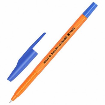 Ручка шариковая STAFF 50 шт. "Basic BP-66 ORANGE", СИНЯЯ, корпус оранжевый, узел 1 мм, линия письма 0,5 мм, 144453