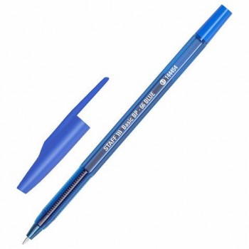 Ручка шариковая STAFF 50 шт. "Basic BP-66 BLUE", СИНЯЯ, корпус синий, узел 1 мм, линия письма 0,5 мм, 144454