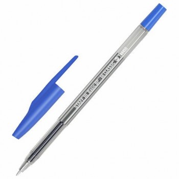 Ручка шариковая STAFF 50 шт. "Basic BP-66 CLASSIC", СИНЯЯ, корпус прозрачный, узел 1 мм, линия письма 0,5 мм, 144455