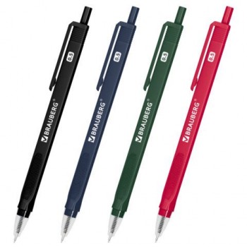Ручка шариковая автоматическая BRAUBERG 48 шт. "TRIOS PRO COLOR", СИНЯЯ, трехгранный корпус, пишущий узел 0,5 мм, линия письма 0,35 мм, 144464