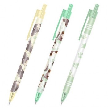 Ручка шариковая автоматическая с принтом, кросс-серия "МИЛЫЕ КОТЫ", BRAUBERG 24 шт., корпус soft-touch, СИНЯЯ, узел 0,7 мм, линия 0,35 мм, 144479