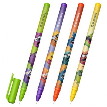 Ручка гелевая, кросс-серия "МОНСТРИКИ", BRAUBERG 30 шт., синяя, ассорти, игольчатый наконечник 0,5мм,144483