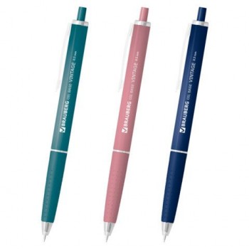 Ручка шариковая автоматическая BRAUBERG 24 шт. "OIL-BASE VINTAGE", корпус ассорти, СИНЯЯ, пишущий узел 0,5 мм, линия письма 0,3 мм, 144500