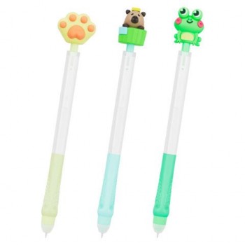 Ручка стираемая с топпером гелевая FUNSTER 24 шт. "CUTE ANIMALS", СИНЯЯ, ассорти, пишущий узел 0,5 мм, 144516