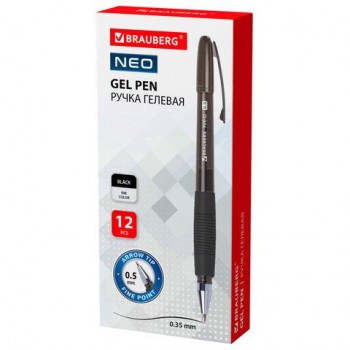 Ручка гелевая с грипом BRAUBERG 24 шт. "NEO", ЧЕРНАЯ, пишущий узел 0,5 мм, линия письма 0,35 мм, 144537
