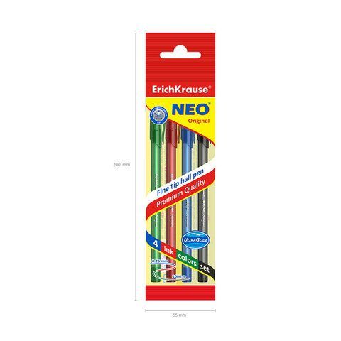 Ручки шариковые ERICH KRAUSE Neo, набор 4 ЦВЕТА, 0,7мм, европодвес, 47509