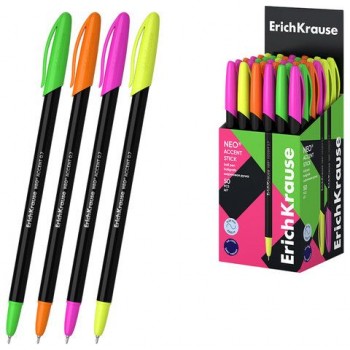Ручка шариковая ERICH KRAUSE 50 шт. Neo Stick Accent, СИНЯЯ, узел 0,7 мм, корпус ассорти, 0,, 55386