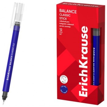 Ручка-роллер ERICH KRAUSE 12 шт. Balance Stick Classic, СИНЯЯ, линия 0,35мм, 63147