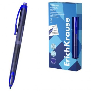 Ручка-роллер автоматическая ERICH KRAUSE 12 шт. TipFlow Stick Matic Original, СИНЯЯ, линия 0, 63700