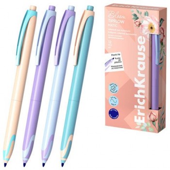 Ручка-роллер автоматическая ERICH KRAUSE 12 шт. TipFlow Pastel Bloom, СИНЯЯ, корпус ассорти,, 63705