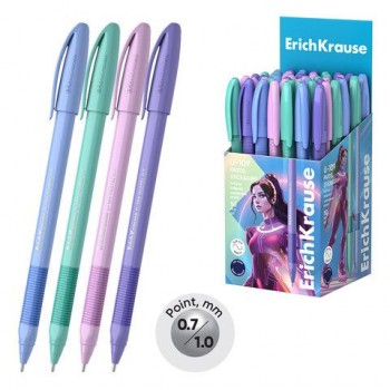 Ручка шариковая с грипом ERICH KRAUSE 50 шт. "U-109 Stick&Grip Pastel", СИНЯЯ, корпус прозра, 58111