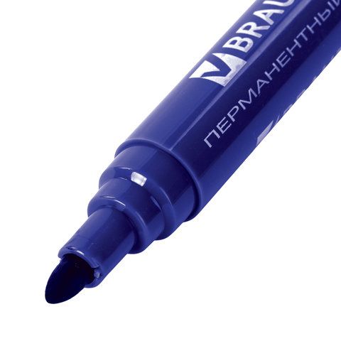Маркер перманентный BRAUBERG 2 шт. &quot;Classic&quot;, СИНИЙ, круглый наконечник, 3 мм, с клипом, 150301
