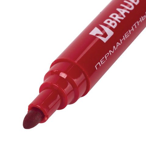 Маркер перманентный BRAUBERG &quot;Classic&quot;, КРАСНЫЙ, круглый наконечник, 3 мм, с клипом,150302