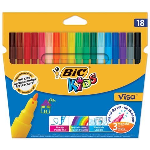 Фломастеры BIC &quot;VISA&quot;, 18 цветов, суперсмываемые, вентилируемый колпачок, европодвес, 888681