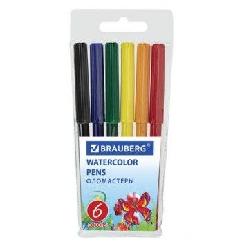 Фломастеры BRAUBERG 2 шт. "Wonderful butterfly", 6 цветов, вентилируемый колпачок, пластиковая упаковка, увеличенный срок службы, 150521