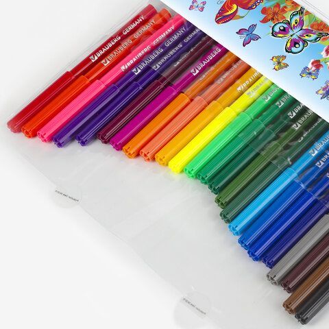 Фломастеры BRAUBERG &quot;Wonderful butterfly&quot;, 24 цвета, вентилируемый колпачок, пласт. упаковка, увеличенный срок службы, 150524