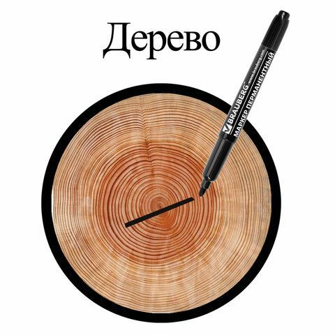 Маркер перманентный двусторонний BRAUBERG 2 шт., ЧЕРНЫЙ, круглый наконечник, 2/4 мм, 150836