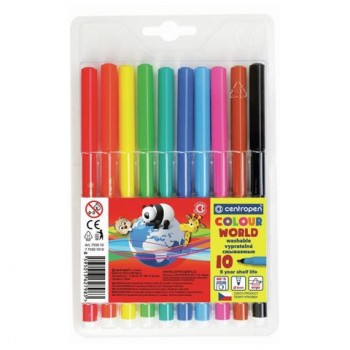 Фломастеры 10 ЦВЕТОВ CENTROPEN 2 шт. "Colour World", круглые, смываемые, 7550/10TP, 775501084