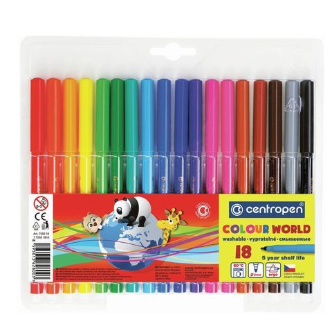 Фломастеры 18 ЦВЕТОВ CENTROPEN &quot;Colour World&quot;, круглые, смываемые, вентилируемый колпачок, 7550/18TP, 775501884