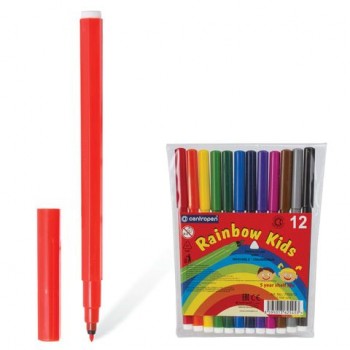 Фломастеры 12 ЦВЕТОВ CENTROPEN 2 шт. "Rainbow Kids", круглые, смываемые, вентилируемый колпачок, 7550/12ET, 775501202