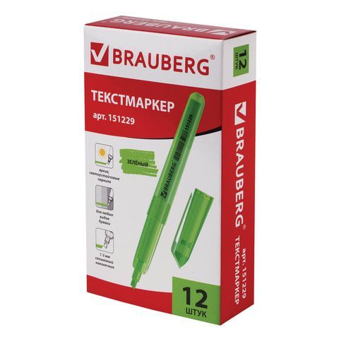 Текстовыделитель BRAUBERG 4 шт. &quot;Vivid&quot;, ЗЕЛЕНЫЙ, круглый корпус, линия 1-3 мм, 151229