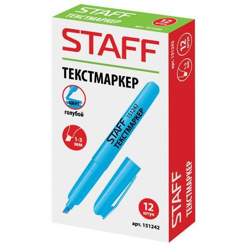 Текстовыделитель STAFF 12 шт. &quot;Manager&quot; HL-238, ГОЛУБОЙ, линия 1-3 мм, 151242