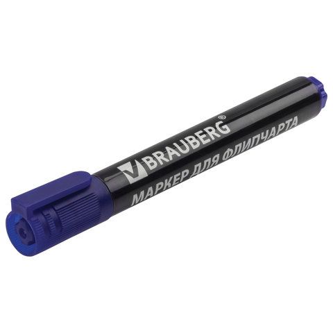 Маркер для бумажного флипчарта BRAUBERG 3 шт., НЕПРОПИТЫВАЮЩИЙ, СИНИЙ, 2,5 мм, 151254