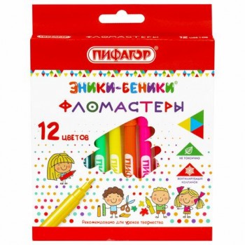 Фломастеры ПИФАГОР 6 шт. "ЭНИКИ-БЕНИКИ", 12 цветов, вентилируемый колпачок, 151401