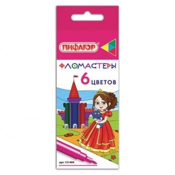 Фломастеры ПИФАГОР 2 шт. "Принцессы", 6 цветов, вентилируемый колпачок, 151404