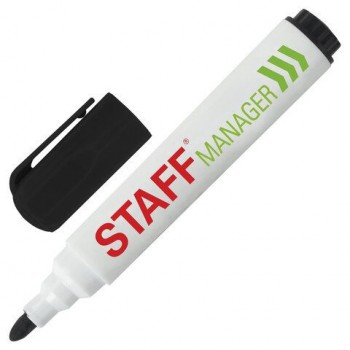 Маркер стираемый для белой доски ЧЕРНЫЙ, STAFF 12 шт. "Manager" WBM-491, 5 мм, с клипом, 151491