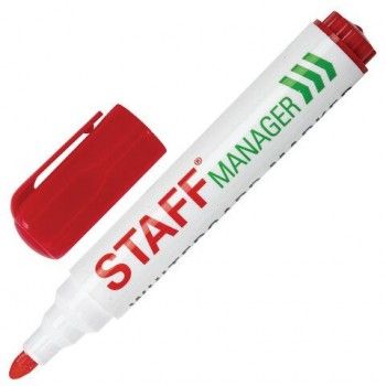 Маркер стираемый для белой доски КРАСНЫЙ, STAFF 12 шт. "Manager" WBM-491, 5 мм, с клипом, 151493