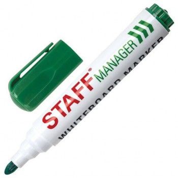Маркер стираемый для белой доски ЗЕЛЕНЫЙ, STAFF 12 шт. "Manager" WBM-491, 5 мм, с клипом, 151494