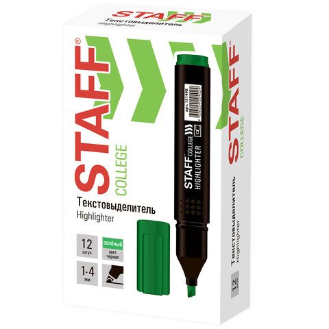 Текстовыделитель STAFF 12 шт. College &quot;STICK HL-497&quot;, ЗЕЛЕНЫЙ, 1-4 мм, 151498