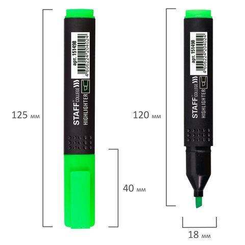 Текстовыделитель STAFF 12 шт. College &quot;STICK HL-497&quot;, ЗЕЛЕНЫЙ, 1-4 мм, 151498