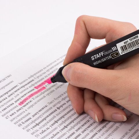 Текстовыделитель STAFF 12 шт. College &quot;STICK HL-497&quot;, РОЗОВЫЙ, 1-4 мм, 151499